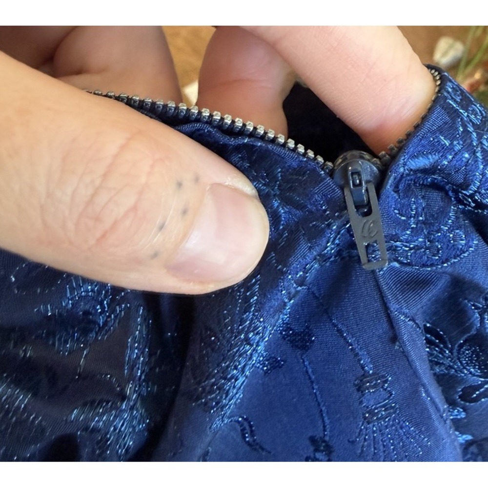Vintage 60s 70s Handmade Navy Brocade Mini Dress XS S Gothic Victorian Regency - Picture 10 of 14